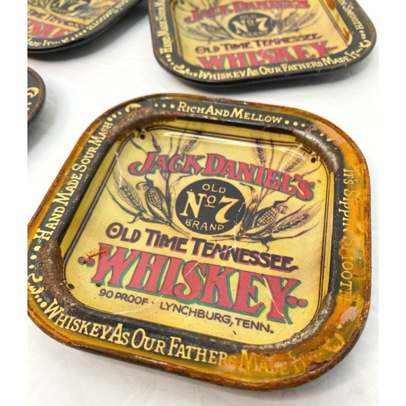 Jack Daniels No. 7 Whiskey Metal Costers Set Of 4, Vtg. Barware - Picture 3 of 10